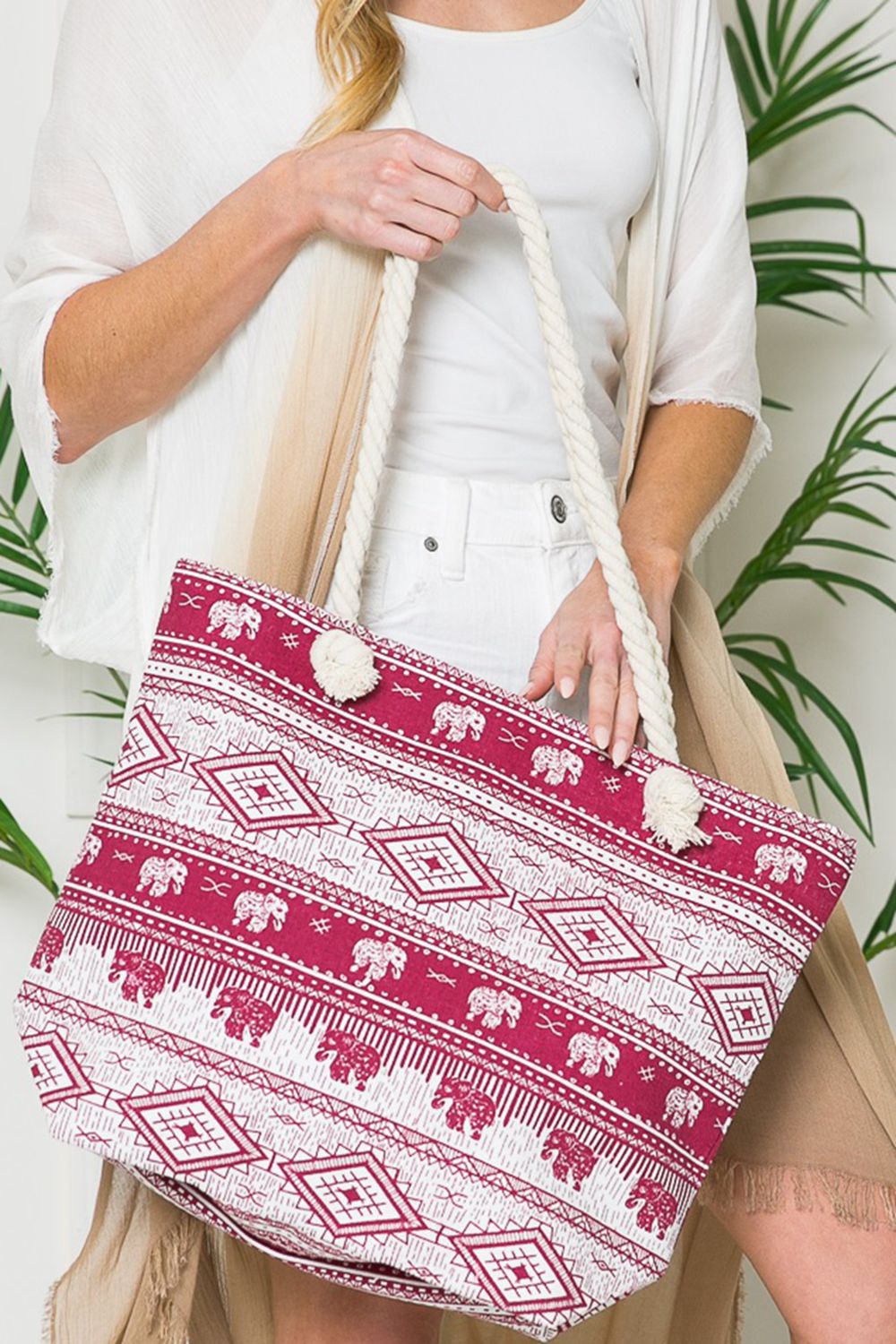 Justin Taylor Printed Tote with Rope Handles