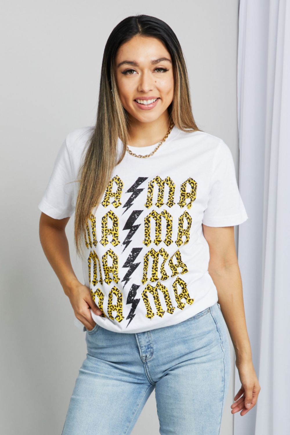mineB Full Szie MAMA Leopard Lightning Graphic Tee