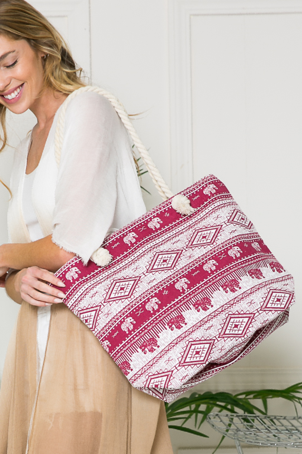 Justin Taylor Printed Tote with Rope Handles