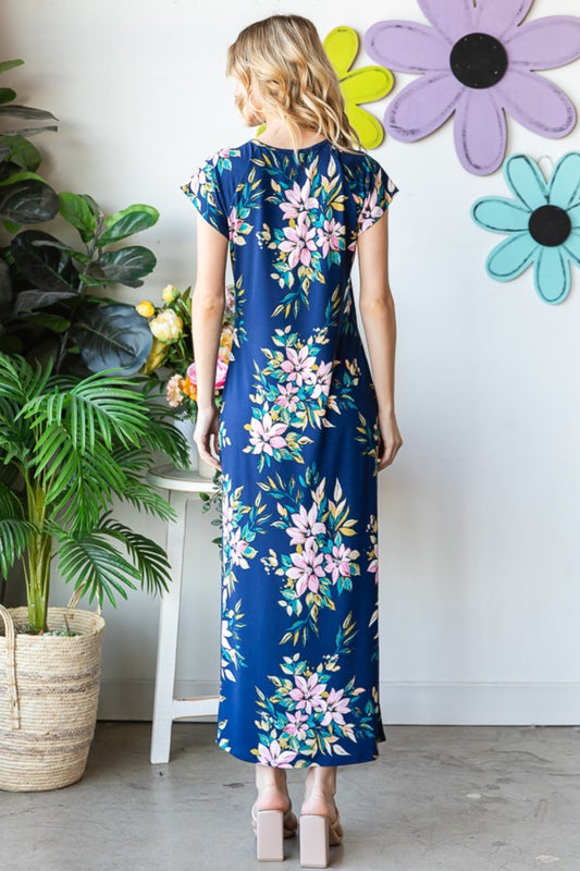 Heimish Full Size Floral Short Sleeve Slit Dress