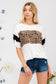 Celeste Full Size Leopard Exposed Seam Short Sleeve T-Shirt