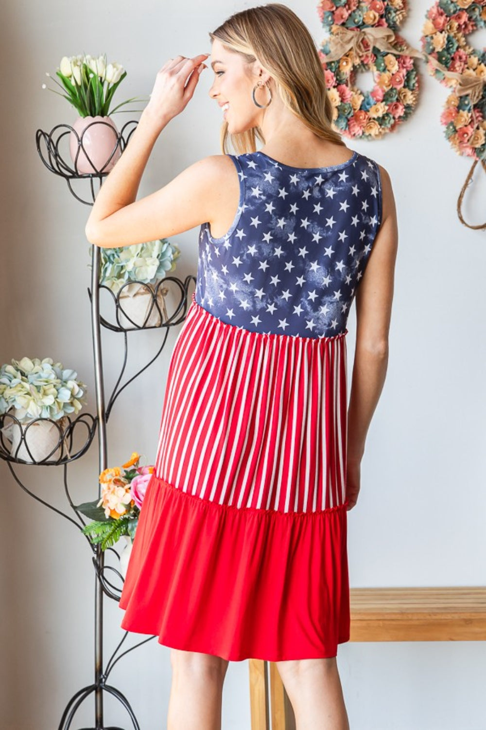 Heimish Full Size US Flag Theme Contrast Tank Dress