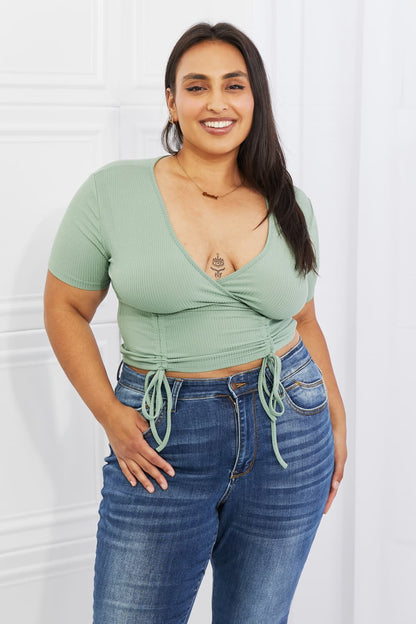 Capella Back To Simple Full Size Ribbed Front Scrunched Top in Green