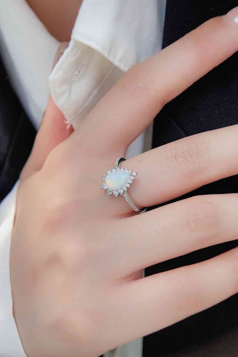 Platinum-Plated Opal Pear Shape Ring