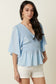 Mittoshop R.S.V.P. Full Size Run Flare Sleeve Peplum Blouse in Blue